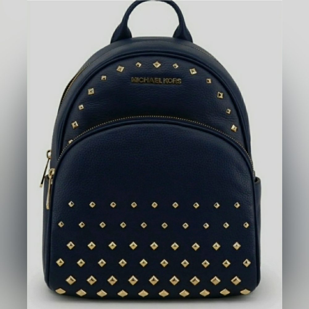 MICHAEL Kors Abbey Navy Blue Pebbled Leather Embellished Studded Backpack